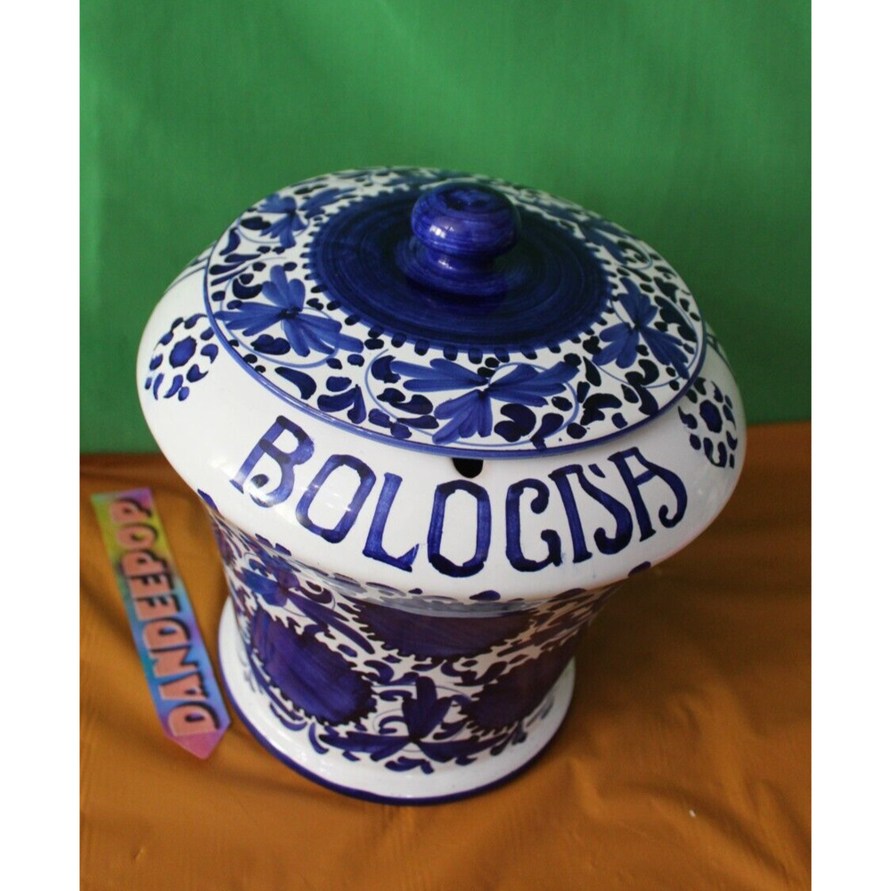Vintage DiPinto A Mono Italy Blue And White Majolica Ceramic Cherry Jar